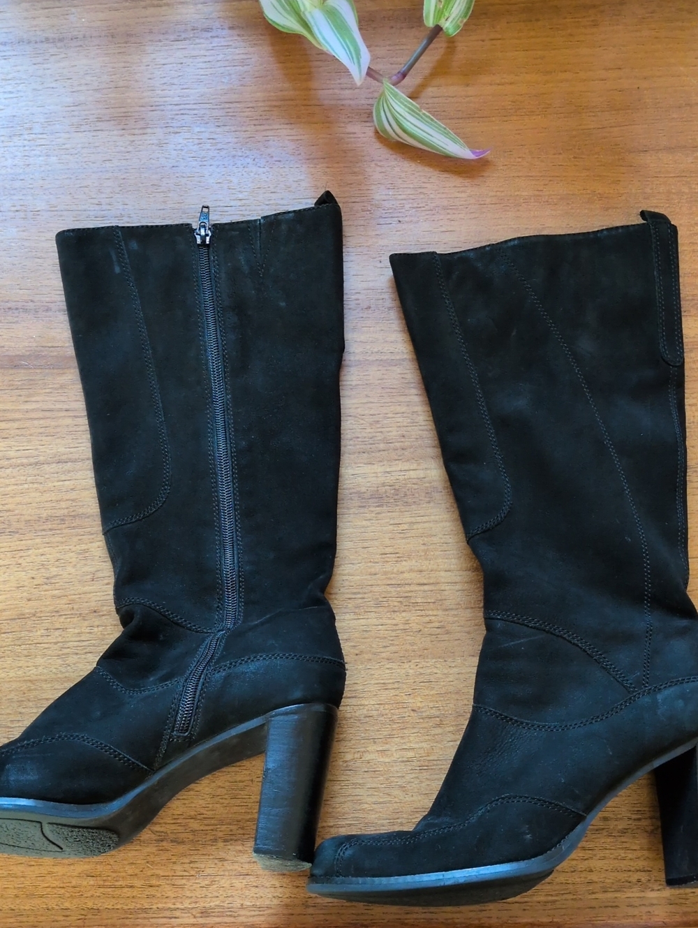 Titan Black Suede Leather Mid-Calf Heeled Boots